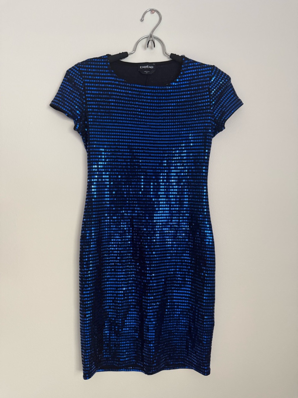 Bebe Blue Sequin Bodycon Mini Dress XS Party Club Cocktail